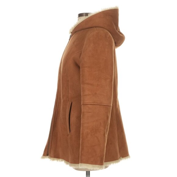 Vtg Wilsons Leather Brown Faux Suede & Fur Lined Hooded Penny Lane Coat | Boho S - Picture 4 of 8
